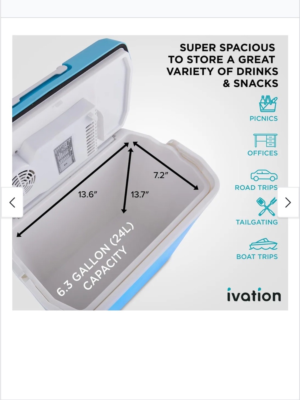 Portable Electric Cooler Chest - Light Blue - Picture 4 of 6